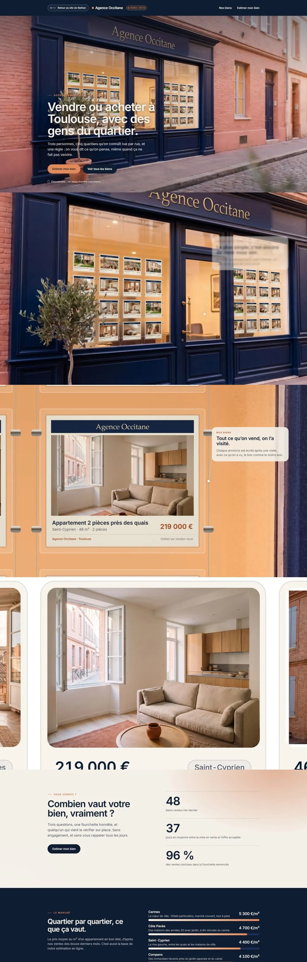 Le site Agence Occitane, de haut en bas