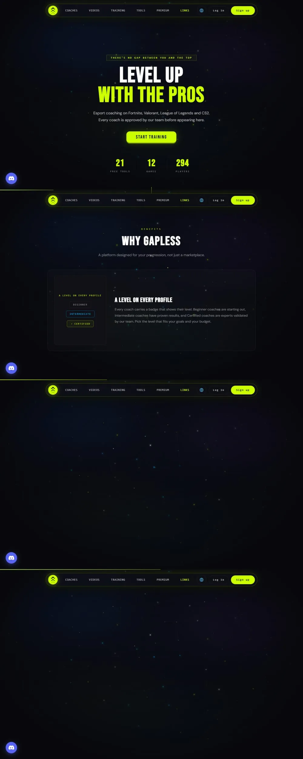Le site Gapless, de haut en bas