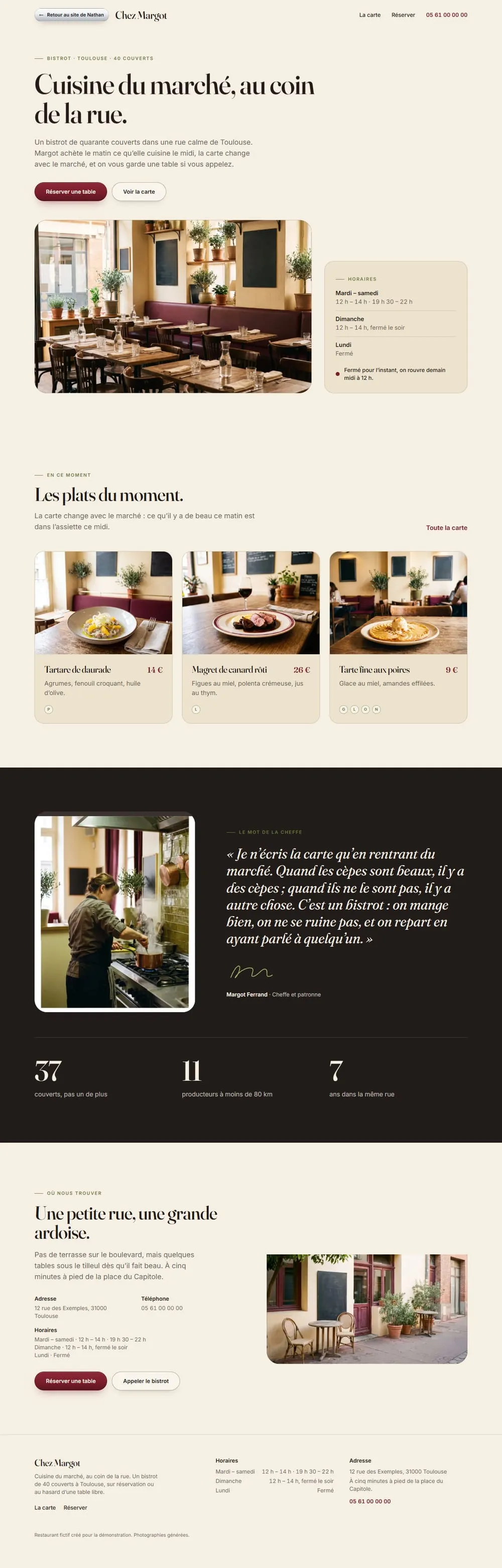 Le site Chez Margot, de haut en bas